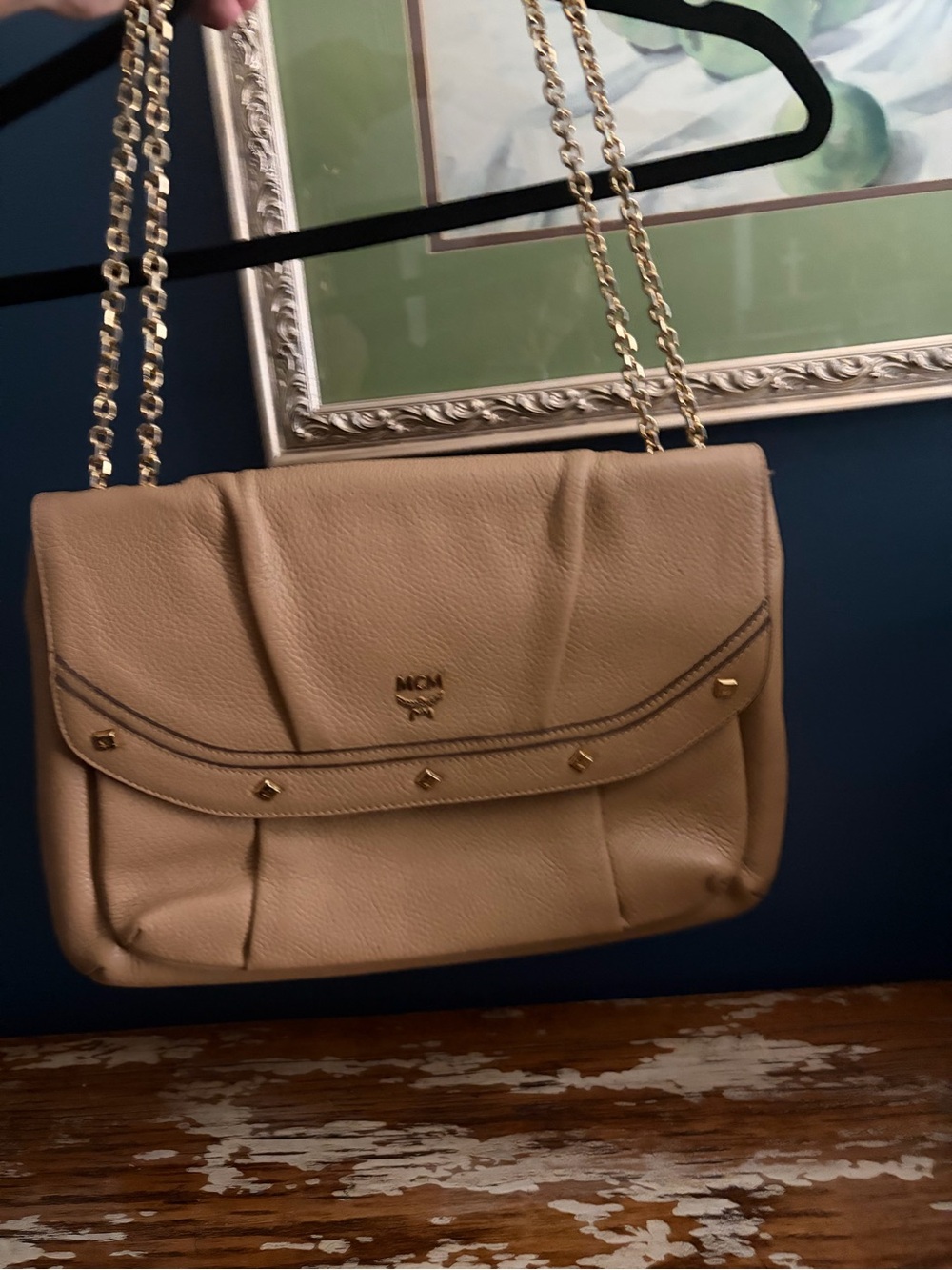 MCM Women's Beige Leather Chain Shoulder Bag